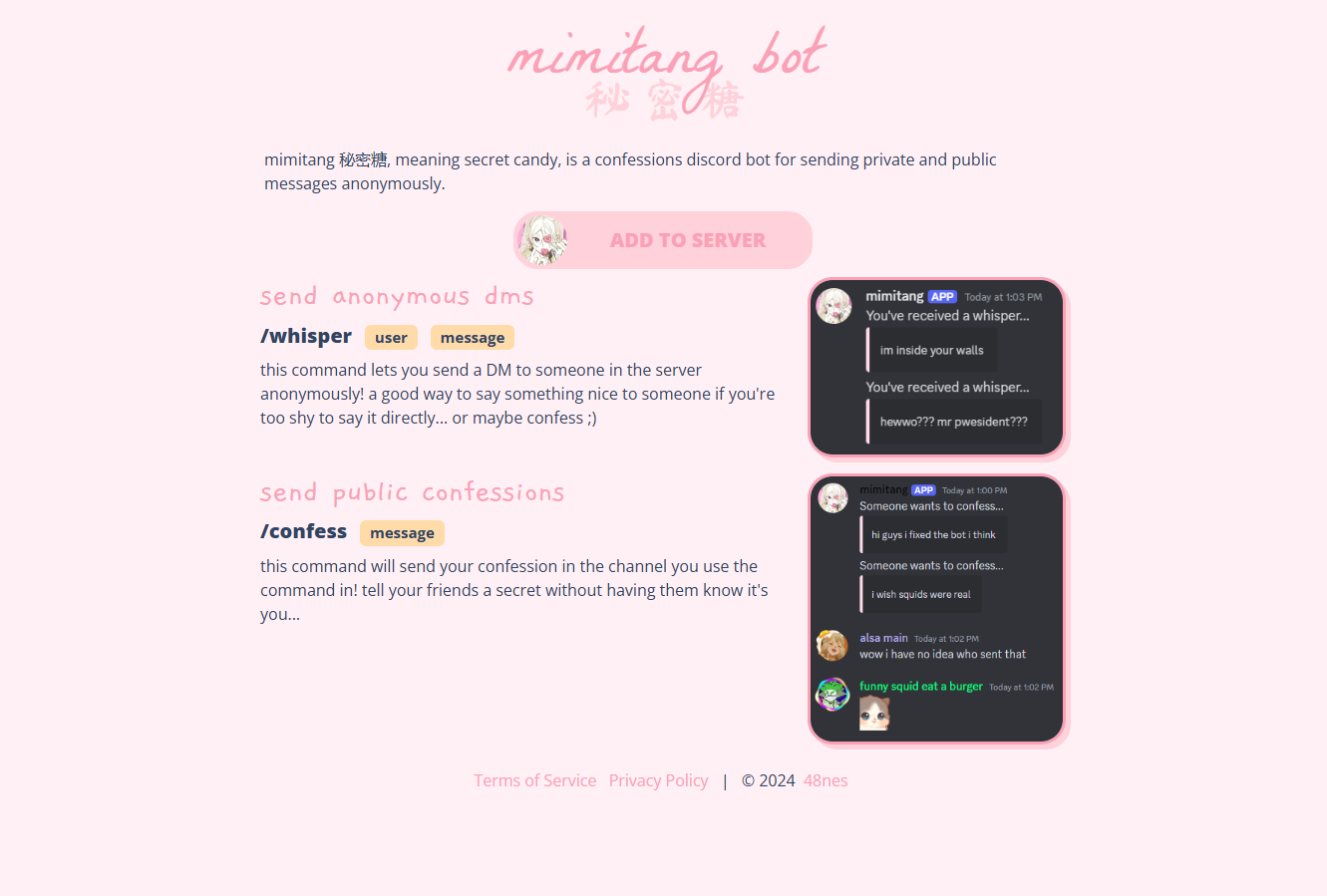 screenshot of the website